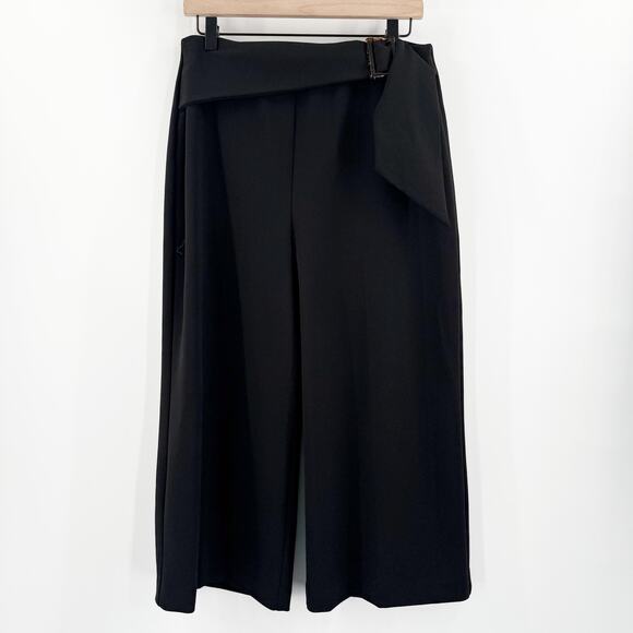 Joseph Ribkoff Pants SZ 12 Ella Capri Wide Leg Belted Stretch Black Crop Pull On - Picture 1 of 10